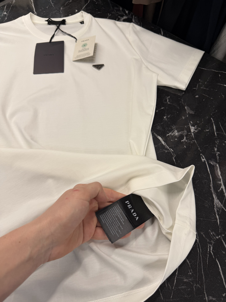 İthal Prada T-shirt Kırışmayan Kumaş (9434-Beyaz)