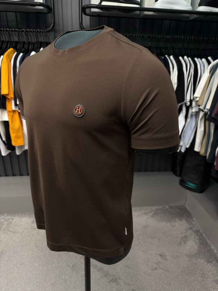 İthal Hermes T-shirt  Kırışmayan Kumaş (15054-Kahverengi)