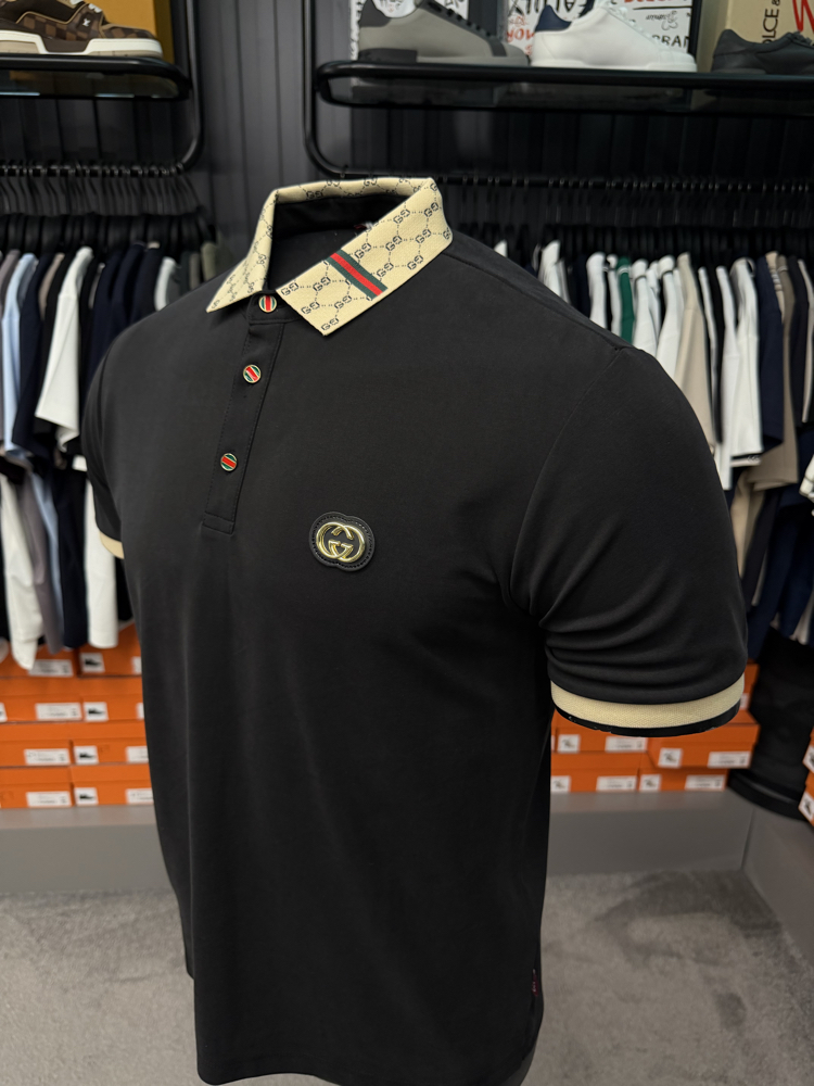 İthal Gucci Polo Yaka Kırışmayan Kumaş (10074-Siyah)