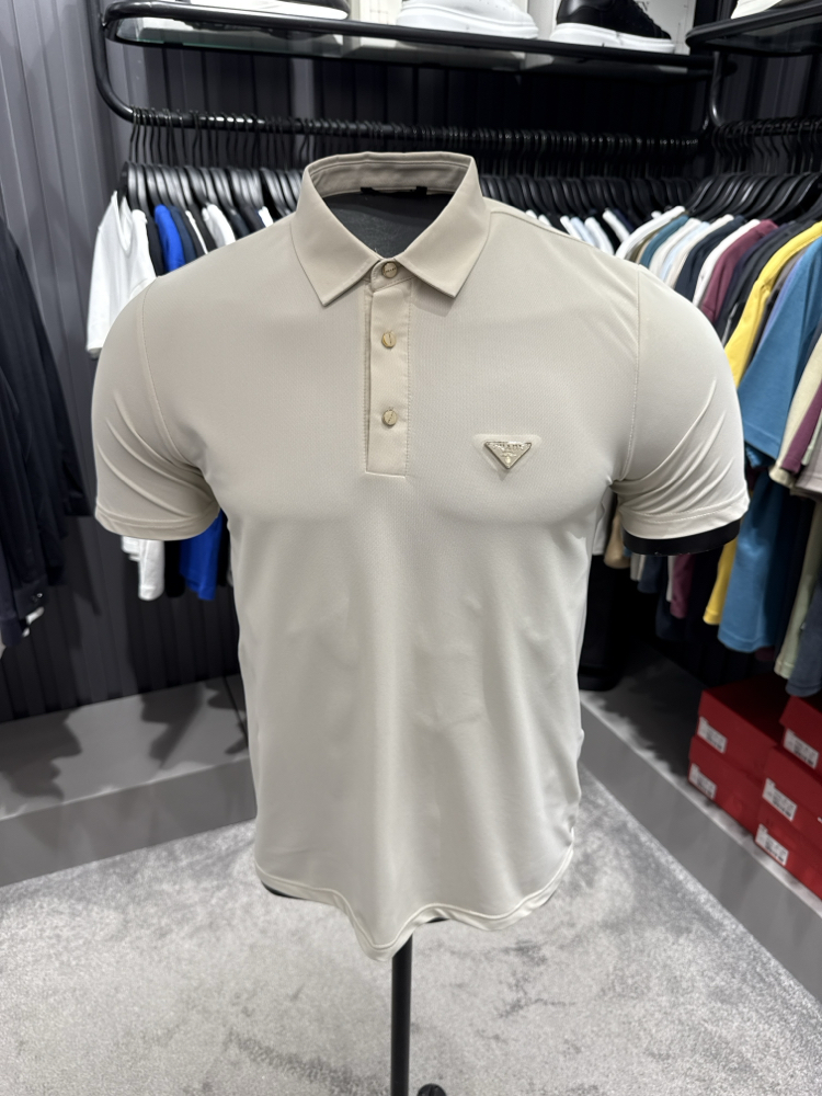 İthal Prada Polo Yaka  Kırışmayan Kumaş (10072-Bej)