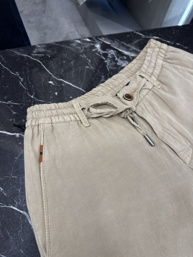 İthal Zegna Ham Keten Şort (6141-Koyu Bej)