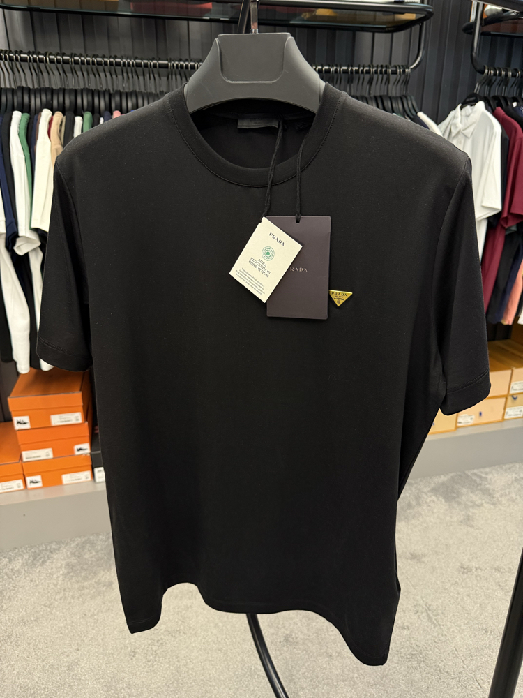 İthal Prada Gold Logo T-shirt Kırışmayan Kumaş (9426-Siyah)