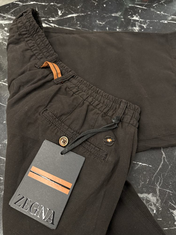 İthal Zegna Ham Keten Şort (6141-Kahve Rengi))