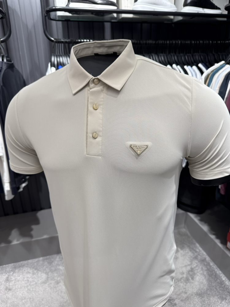 İthal Prada Polo Yaka  Kırışmayan Kumaş (10072-Bej)
