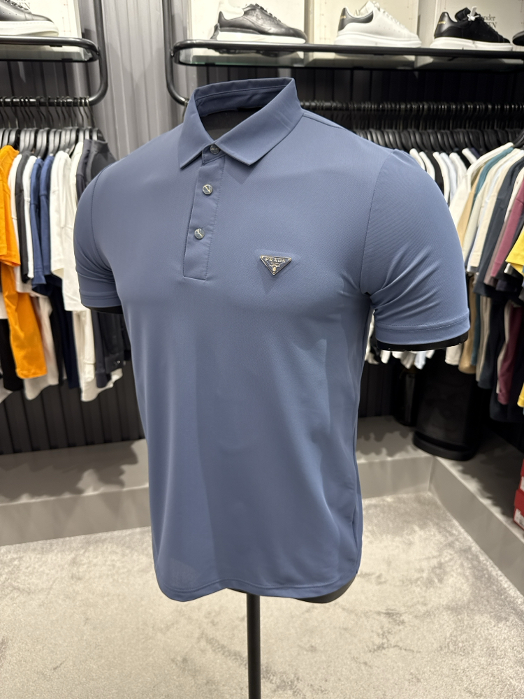 İthal Prada Polo Yaka Kırışmayan Kumaş (10072-Soft Blue)