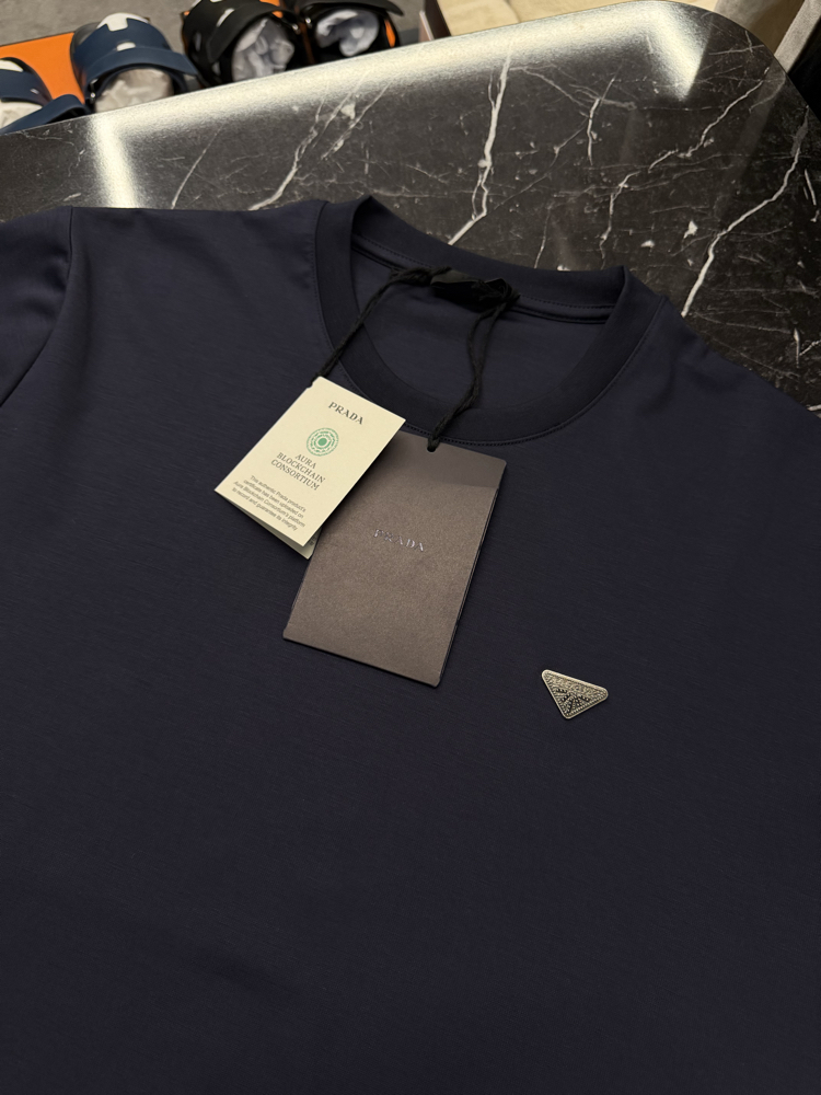 İthal Prada T-shirt Kırışmayan Kumaş (9434-Lacivert)