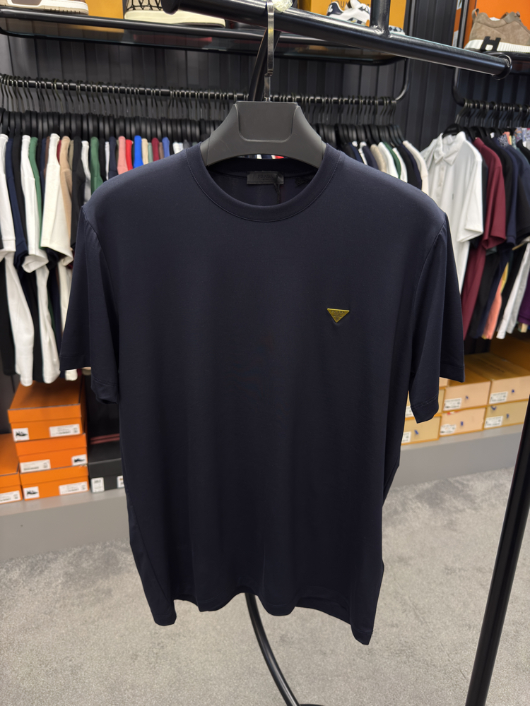 İthal Prada Gold Logo T-shirt Kırışmayan Kumaş (9426-Lacivert)