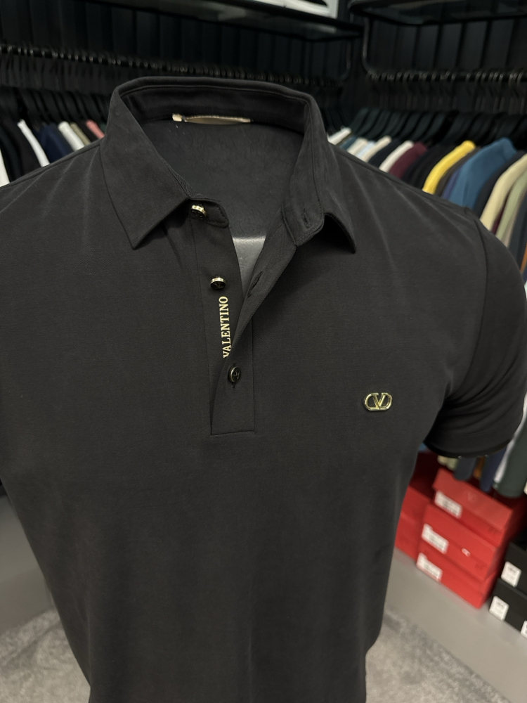 İthal Valentino Polo Yaka  Kırışmayan Kumaş (10067-Siyah)