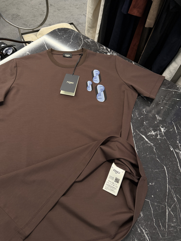 İthal Fendi T-shirt Kırışmayan Kumaş (9447-KahveRengi)