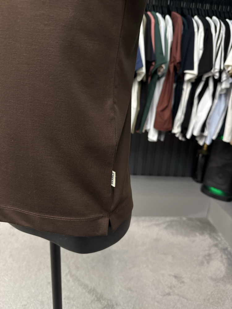 İthal Hermes T-shirt  Kırışmayan Kumaş (15054-Kahverengi)