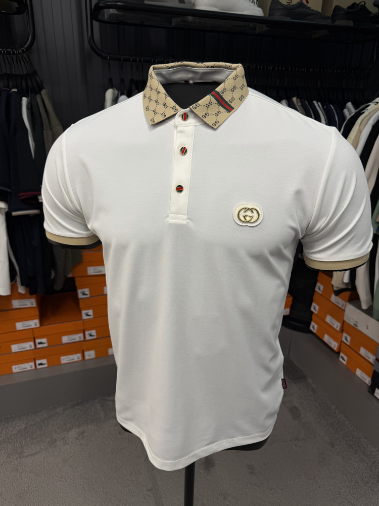 İthal Gucci Polo Yaka Kırışmayan Kumaş (10074-Beyaz)