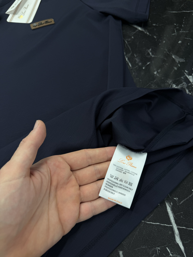İthal Lora Piana T-shirt Kırışmayan Kumaş (9431-Lacivert)