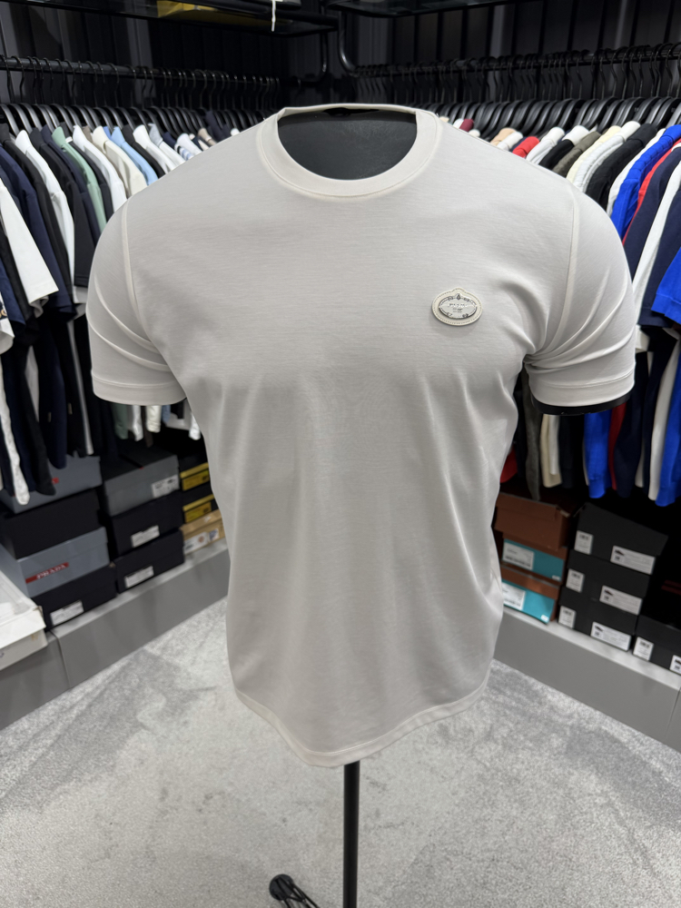 İthal Prada T-shirt Kırışmayan Kumaş (9430-Beyaz)