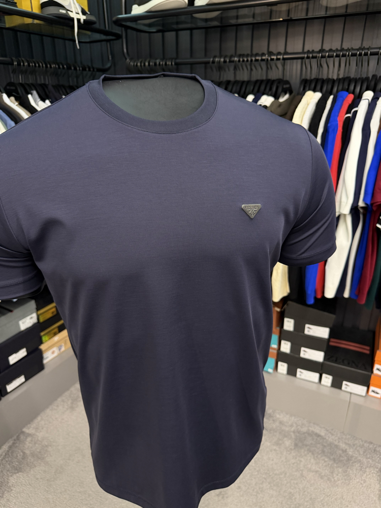 İthal Prada T-shirt Kırışmayan Kumaş (9434-Lacivert)