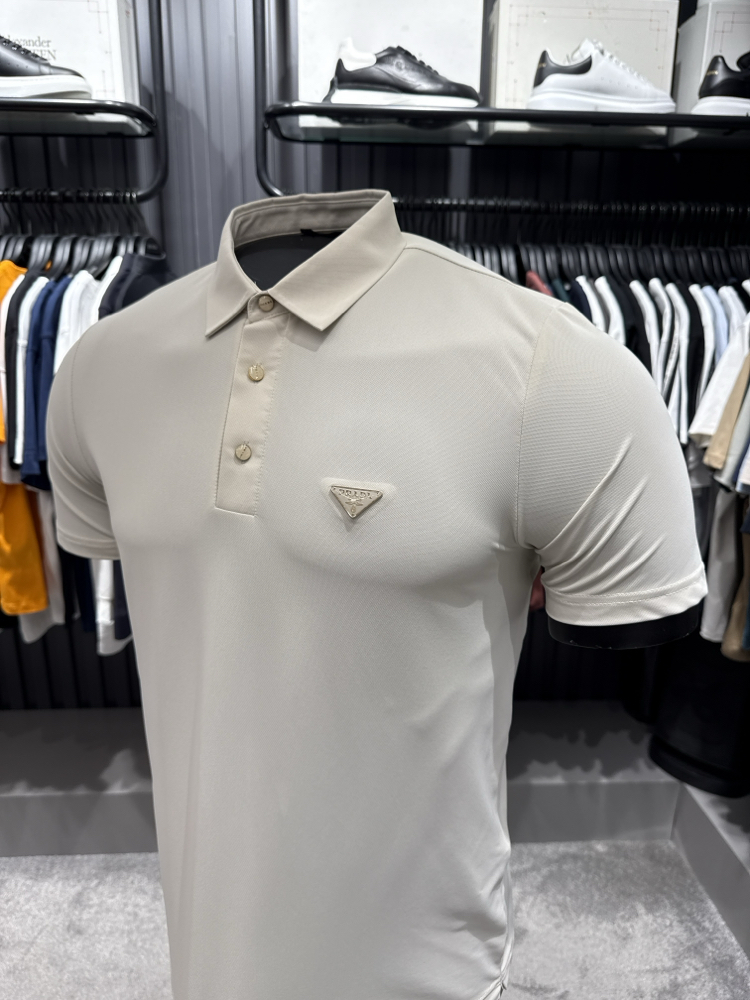 İthal Prada Polo Yaka  Kırışmayan Kumaş (10072-Bej)