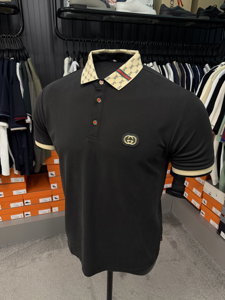 İthal Gucci Polo Yaka Kırışmayan Kumaş (10074-Siyah)