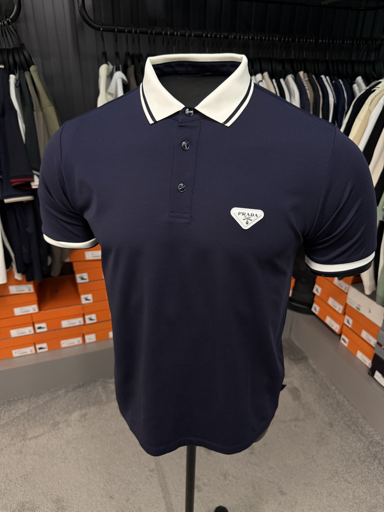İthal Prada Polo Yaka  Kırışmayan Kumaş (10088-Lacivert)