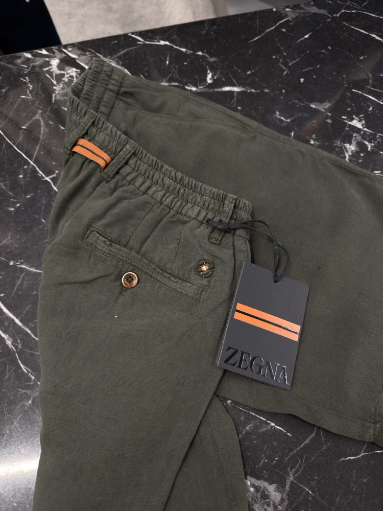 İthal Zegna Ham Keten Şort (6141-Haki)