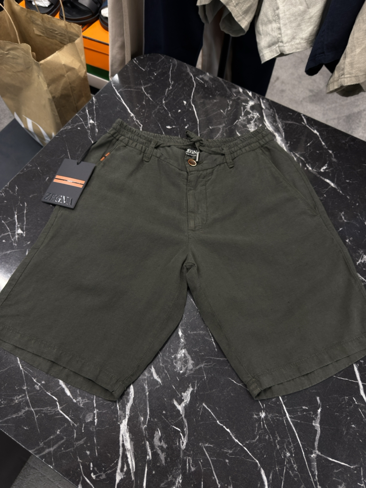 İthal Zegna Ham Keten Şort (6141-Haki)