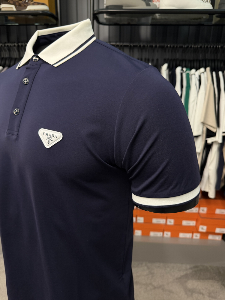İthal Prada Polo Yaka  Kırışmayan Kumaş (10088-Lacivert)