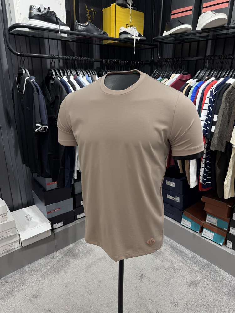 İthal Lora Piana T-shirt Kırışmayan Kumaş (9444-Bej)