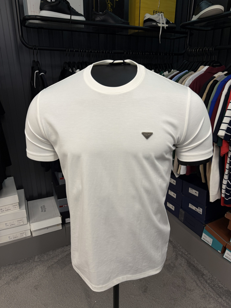 İthal Prada T-shirt Kırışmayan Kumaş (9434-Beyaz)