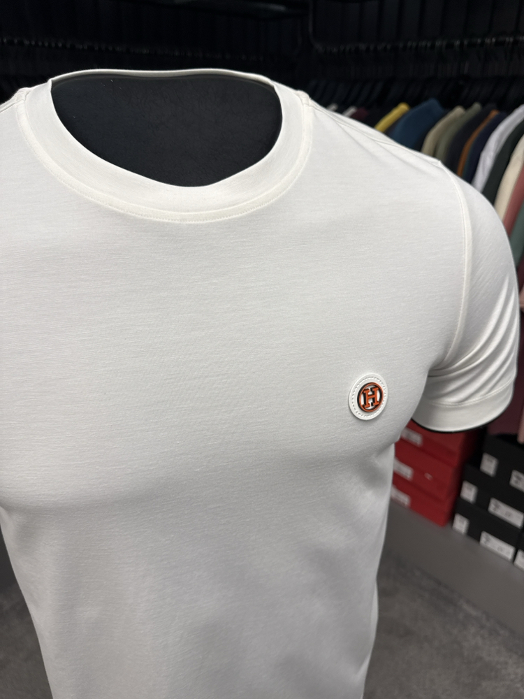 İthal Hermes T-shirt Kırışmayan Kumaş (15054-Beyaz)