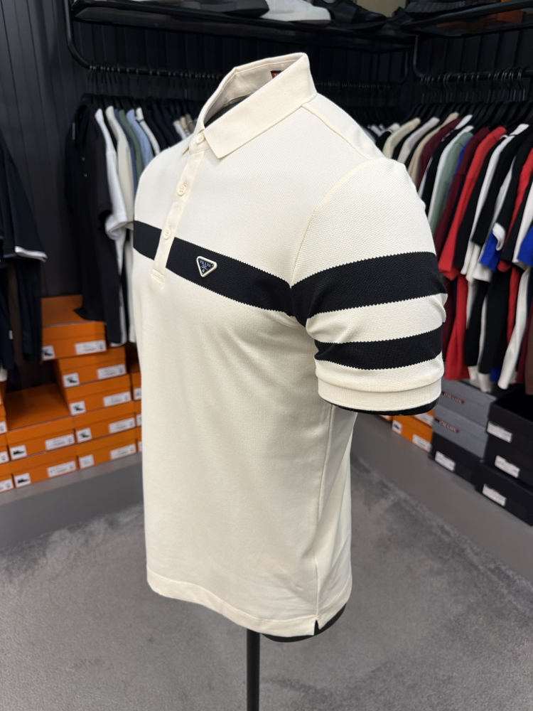 İthal Prada Polo Yaka Kırışmayan Kumaş (6956-Ekru)
