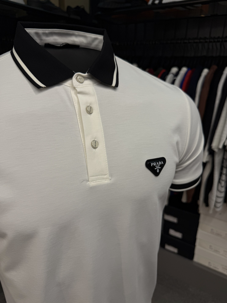 İthal Prada Polo Yaka  Kırışmayan Kumaş (10088-Beyaz)
