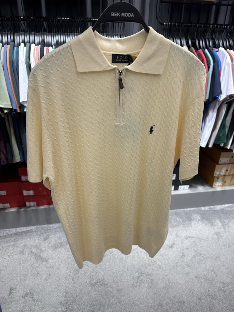 Premium Fermuarlı Triko Polo Yaka (Sarı-5072)