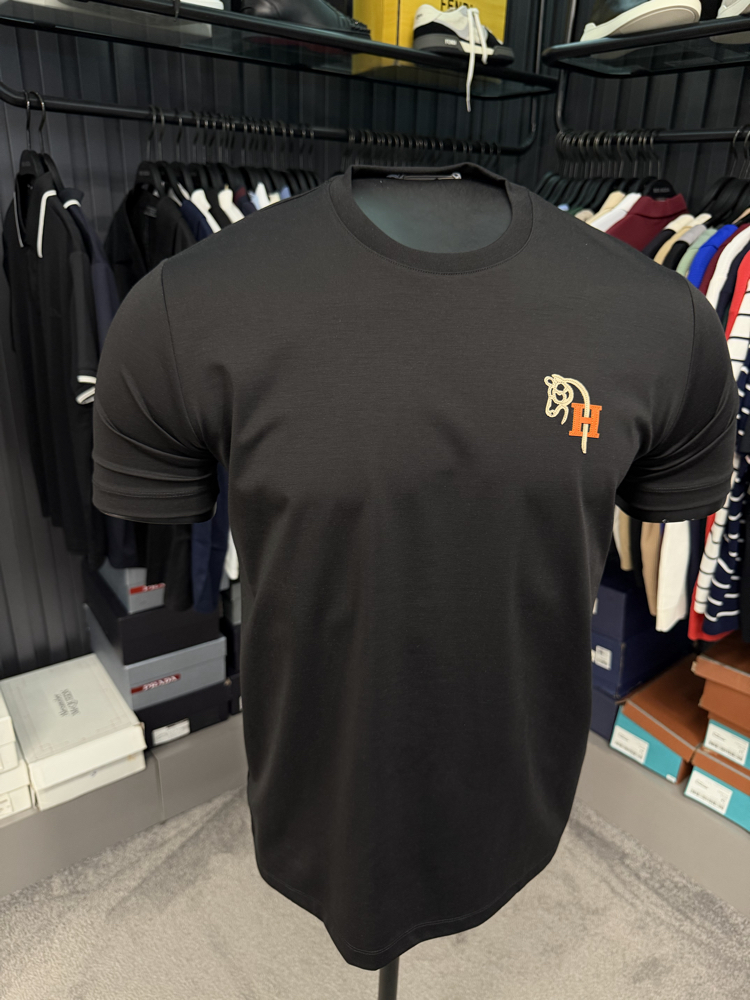 İthal Hermes T-shirt Kırışmayan Kumaş (9449-Siyah)