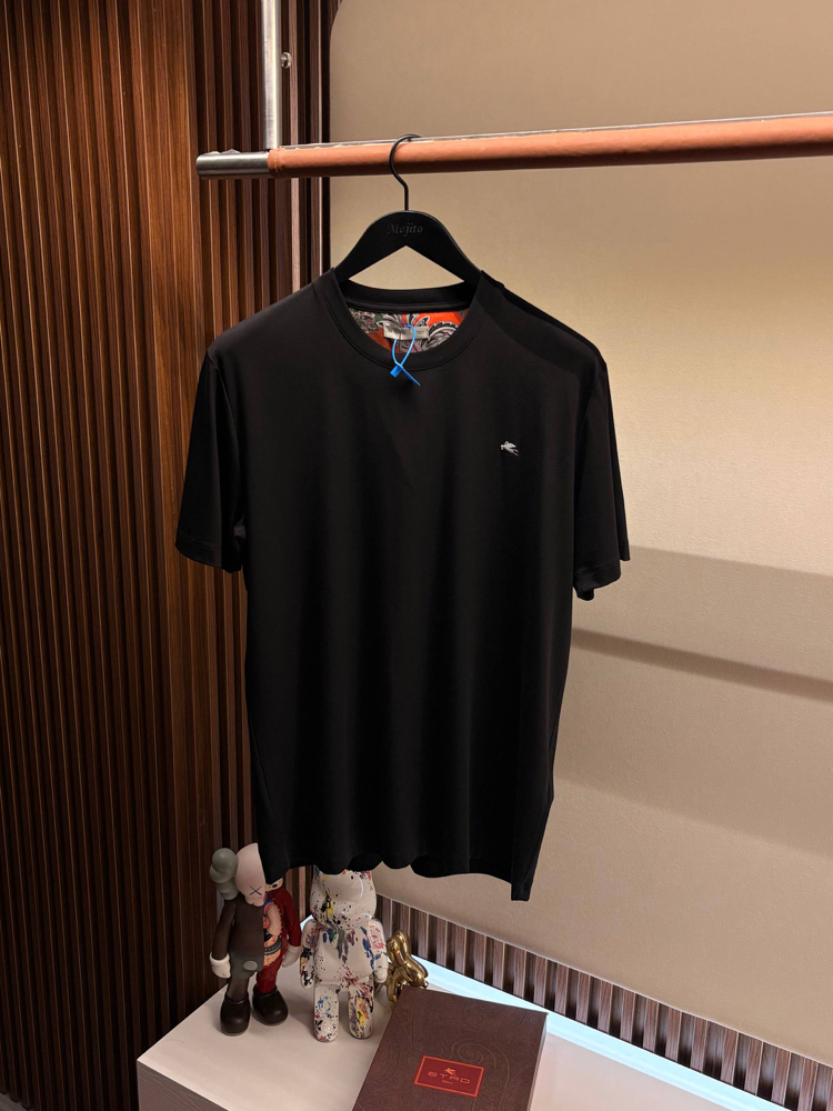 İthal Etro T-shirt Kırışmayan Kumaş (9438-Siyah)