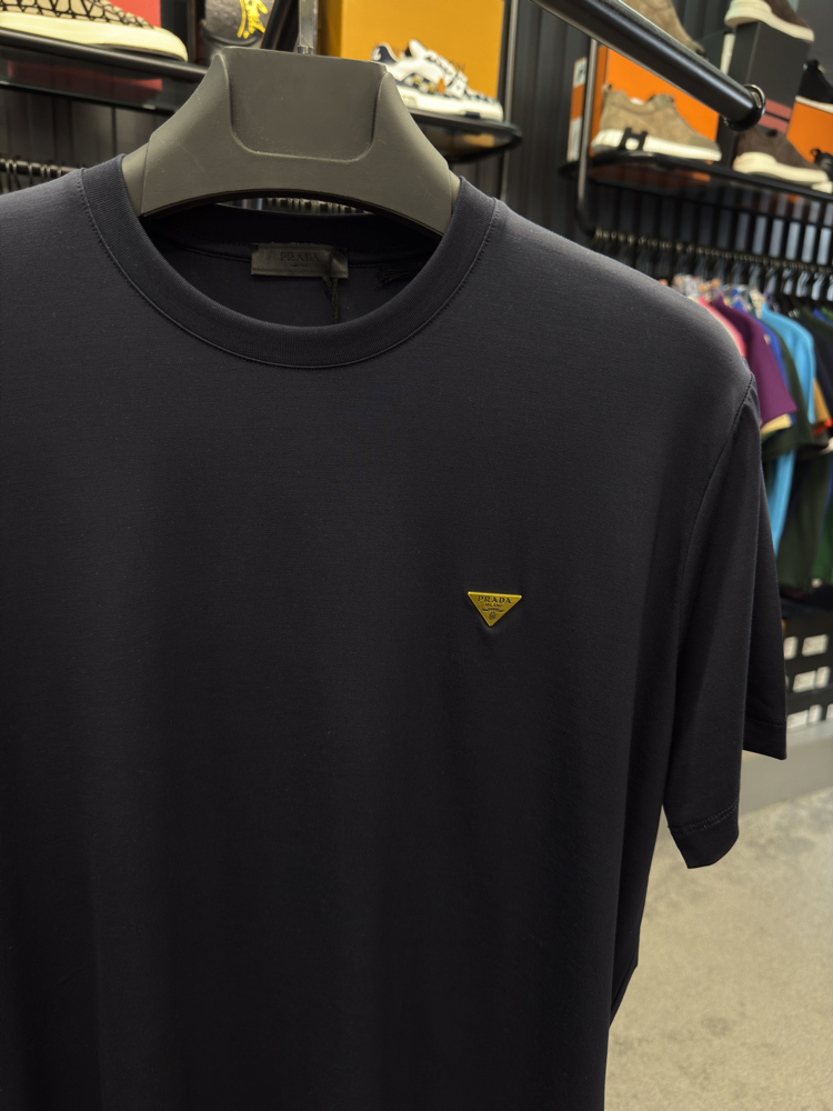 İthal Prada Gold Logo T-shirt Kırışmayan Kumaş (9426-Lacivert)