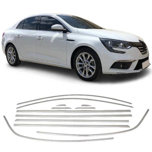 MEGANE 4 SEDAN CAM ÇERÇEVESİ 12 PARÇA KOMPLE TAM TUR A+KALİTE PASLANMAZ ÇELİK