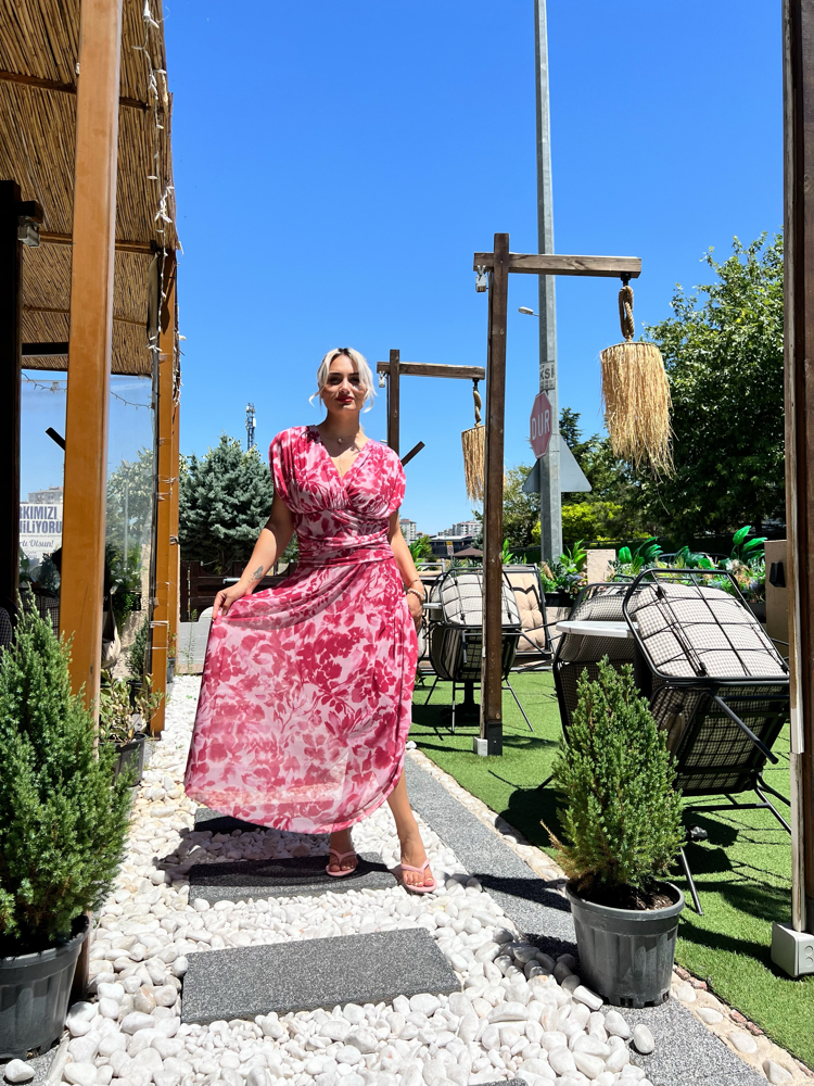 Rosalie Şifon Desenli Midi Elbise