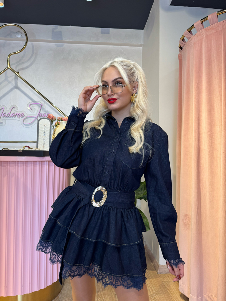 Denim Lace Mini Dress