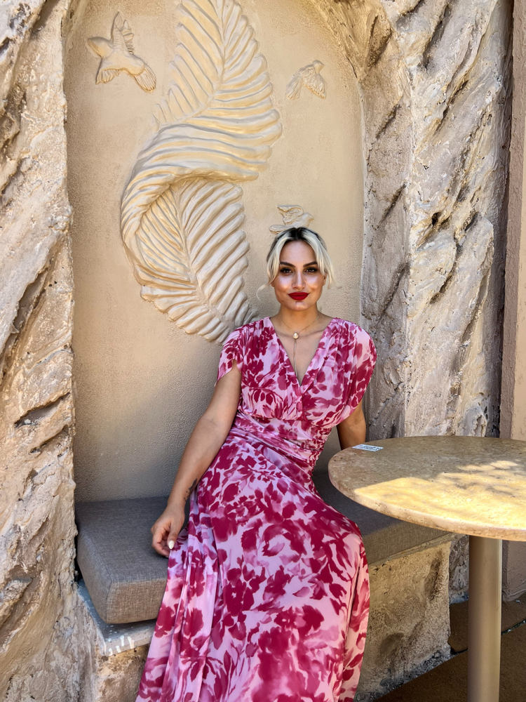 Rosalie Şifon Desenli Midi Elbise