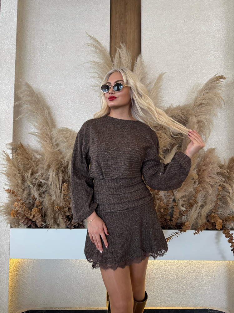 Vintage Chic Kahve Elbise