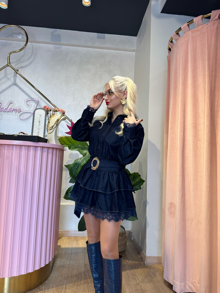 Denim Lace Mini Dress