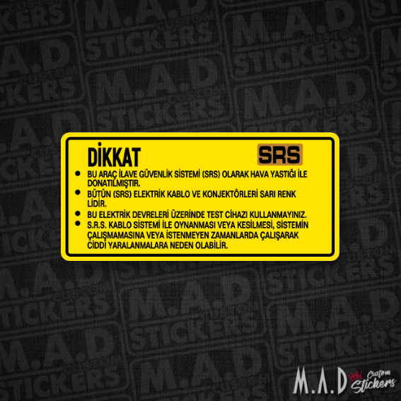 Honda Türkiye Civic kaput altı sarı SRS airbag sticker/etiket