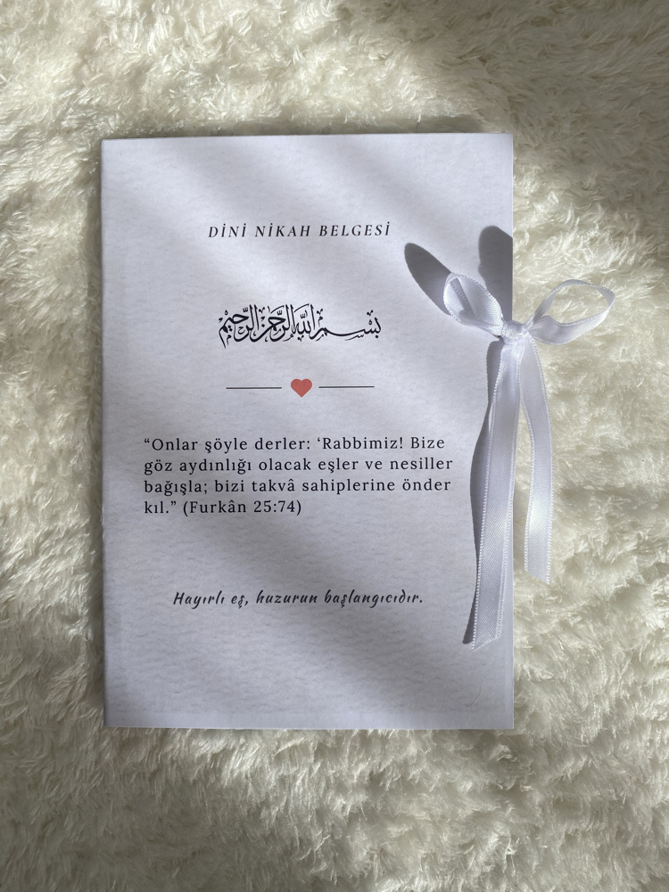 Dini Nikah Belgesi – Özel Tasarım | Kurdeleli | Sert Zeminli