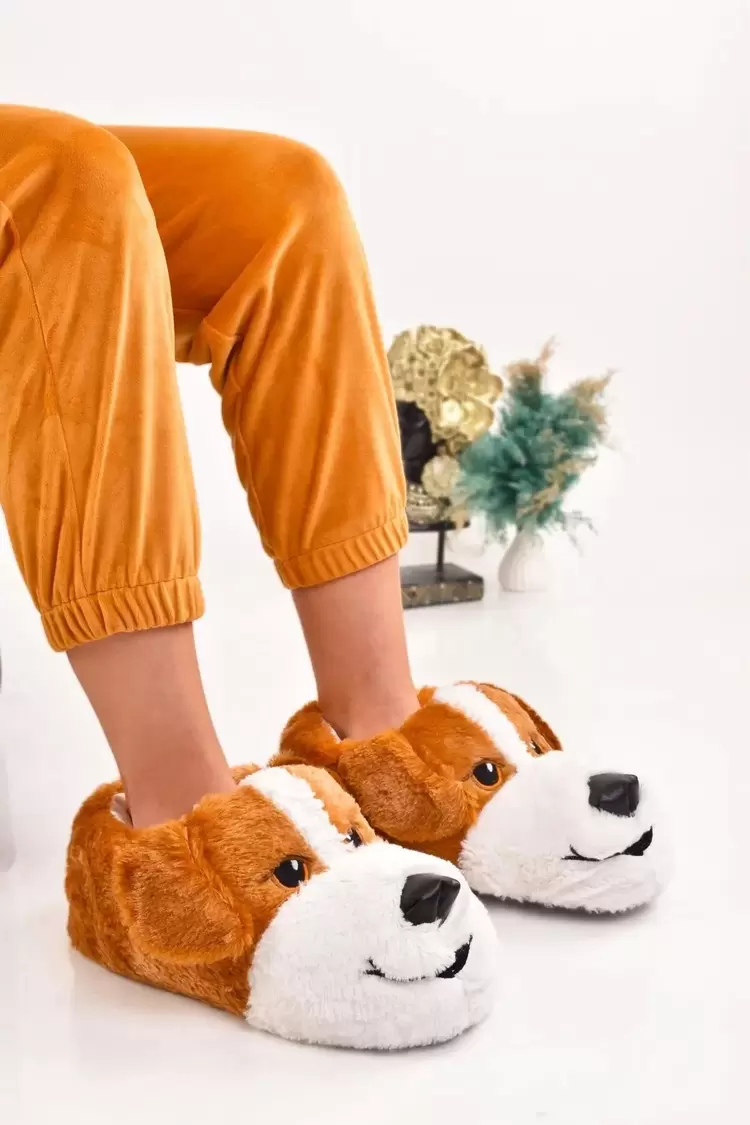MAJHİ Sevimli Köpek Figürlü Peluş Panduf Ünisex Hayvanlı Panduf