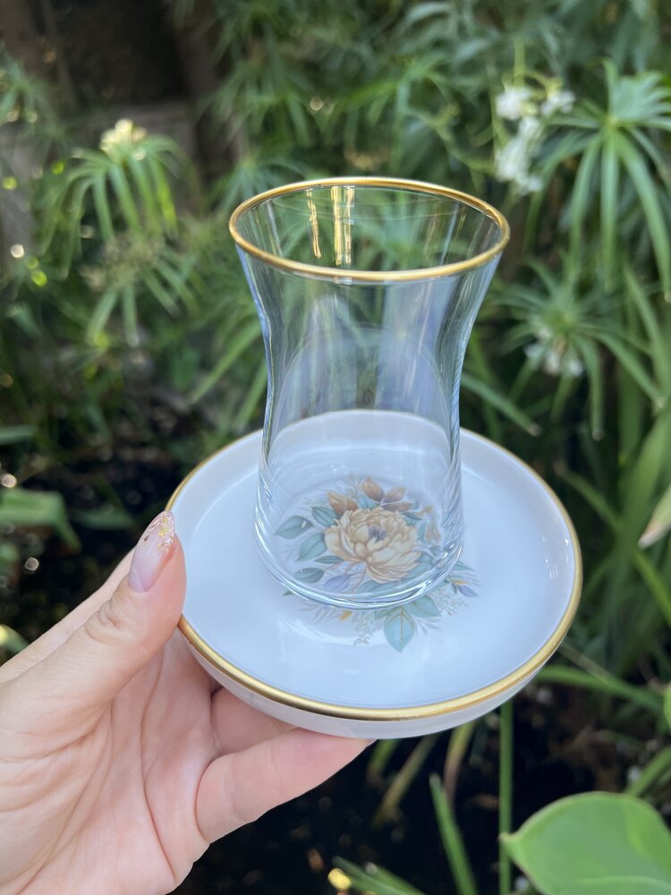 6 Parça Çiçek Desenli Seramik Altlıklı Çay Takımı - 130 ml