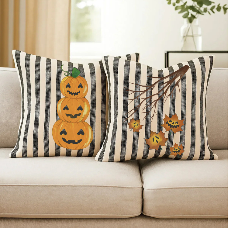 El Boyama Halloween Desenli Kırlent Kılıfı 2'li