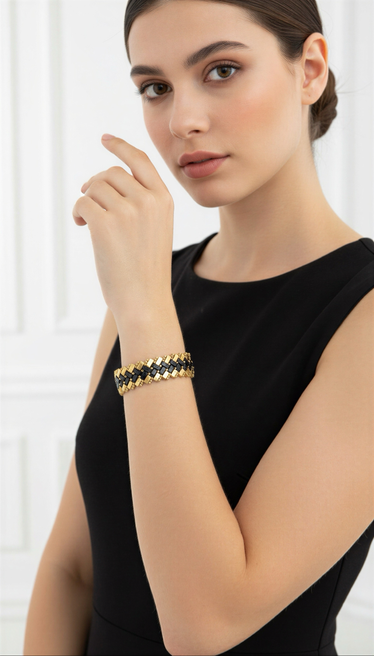 Onyx Gold Tila Bileklik
