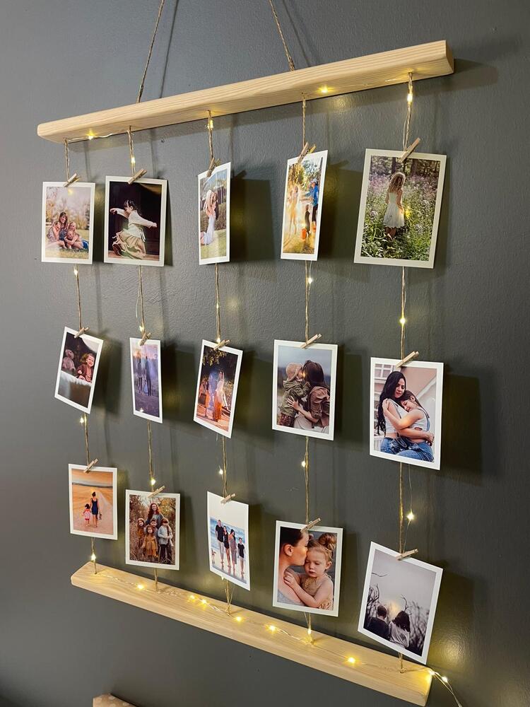 Ahsap Çerceve • Kişiye Özel Fotoğraf Dahil • Mandallı Jüt İpli • 3 Metre Led Işıklı