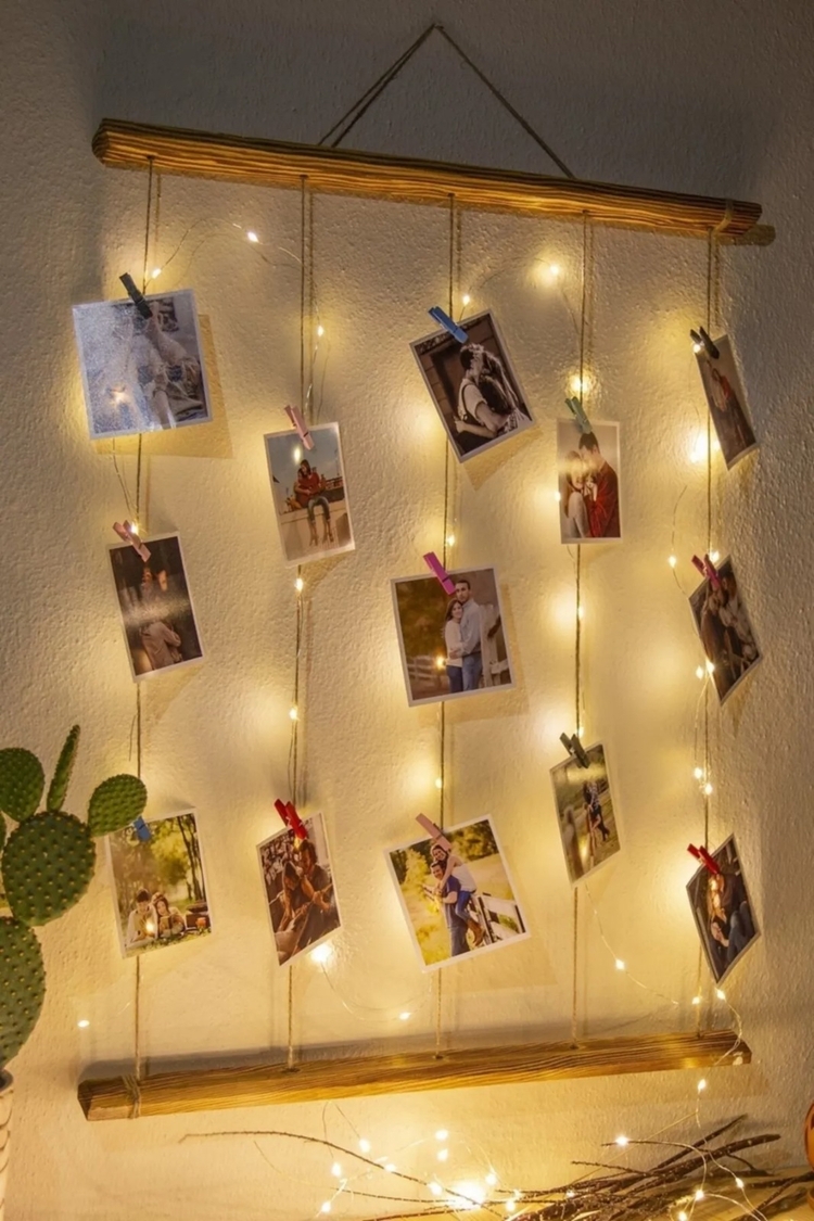 Tasarım Kişiye Özel fotoğraf Dahil Mandallı Jüt Ipli 3 Mt Led Işıklı Dogan Ahşap Çerçeve