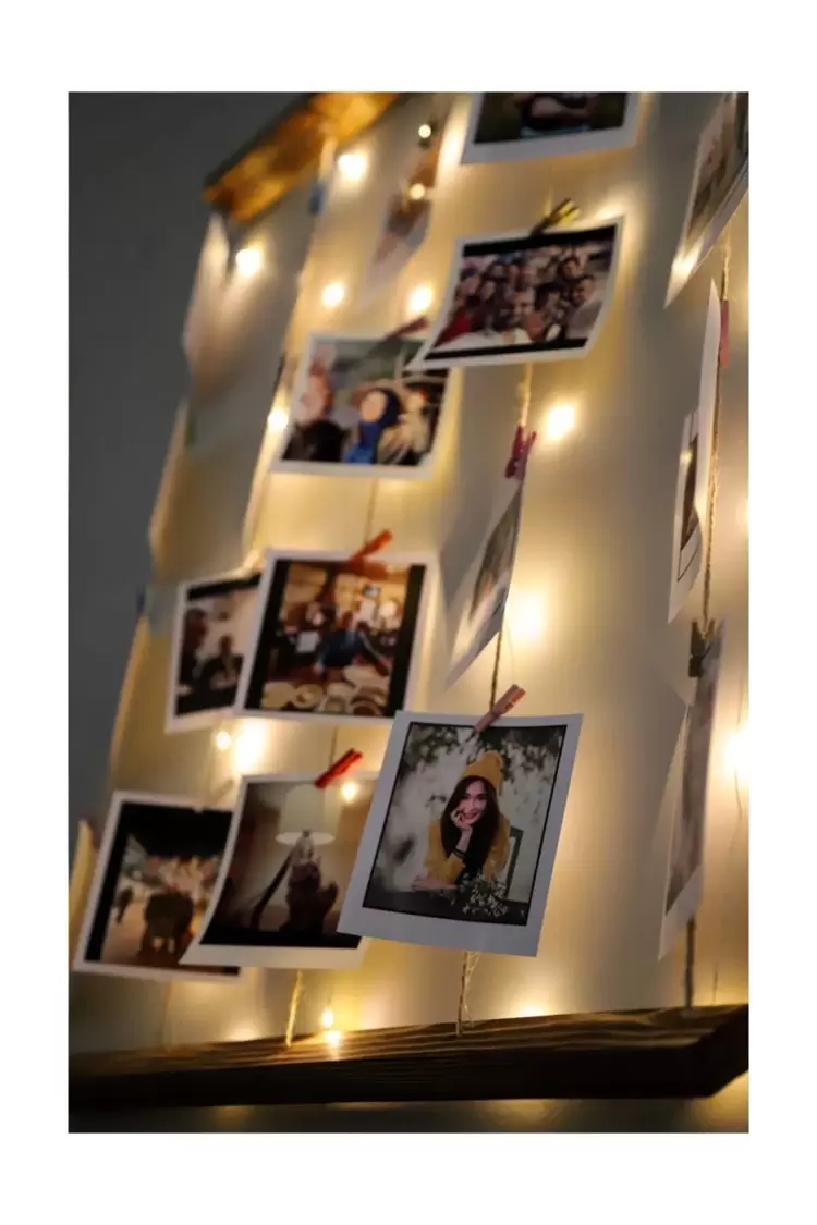 Tasarım Kişiye Özel fotoğraf Dahil Mandallı Jüt Ipli 3 Mt Led Işıklı Dogan Ahşap Çerçeve