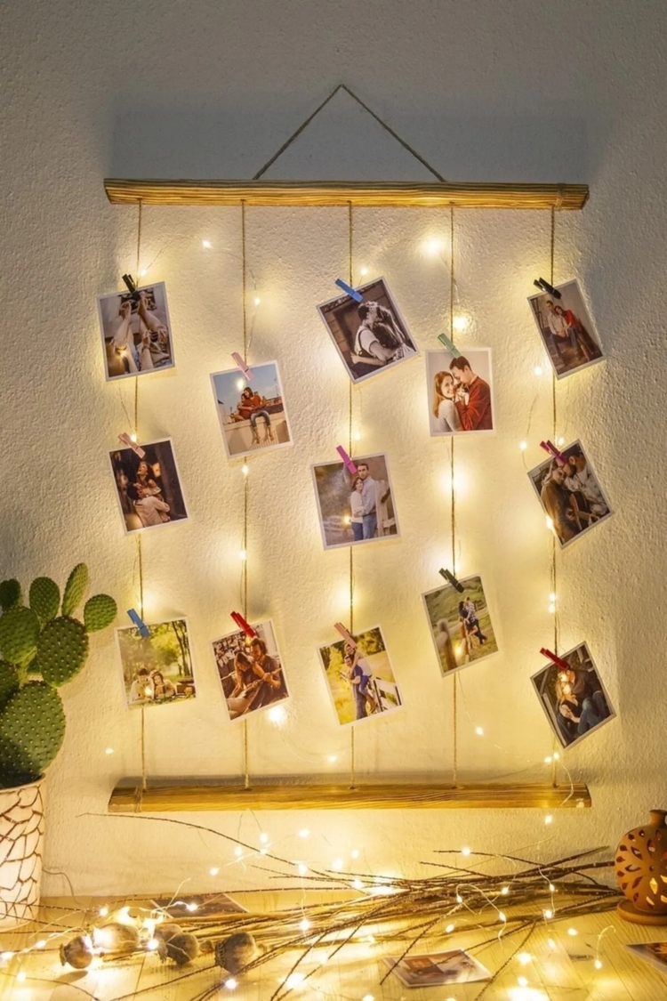 Tasarım Kişiye Özel fotoğraf Dahil Mandallı Jüt Ipli 3 Mt Led Işıklı Dogan Ahşap Çerçeve