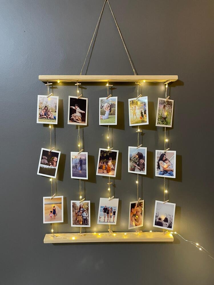 Ahsap Çerceve • Kişiye Özel Fotoğraf Dahil • Mandallı Jüt İpli • 3 Metre Led Işıklı
